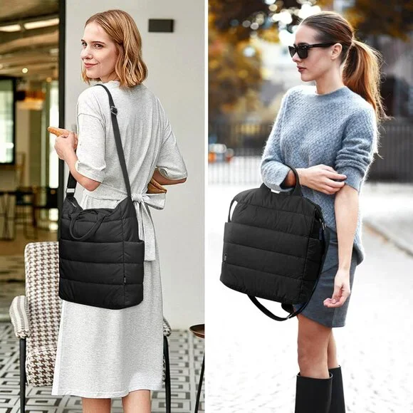 Quilted Tote Bag, Puffer Hobo Laptop Bag Anti Splash Crossbody Zipper Shoulder B